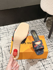 LV CHERRY HIGH HEELS 25S 55 MM IN CHARCOAL BLACK DENIM STYLE 10