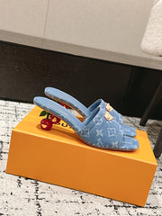 LV CHERRY HIGH HEELS 25S 55 MM IN BLUE DENIM STYLE 5