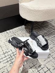 DIOR ADJUSTABLE STRAP SANDALS 25S 50 MM IN BLACK FABRIC MIX CALFSKIN STYLE 4