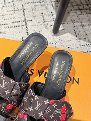 LV CHERRY HIGH HEELS 25S IN DARK BROWN AND BLACK CALFSKIN WITH BOW STYLE 10