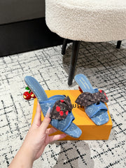 LV CHERRY HIGH HEELS 25S IN BLUE DENIM WITH BOW STYLE 8