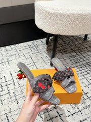 LV CHERRY HIGH HEELS 25S IN DARK GREY DENIM WITH BOW STYLE 7