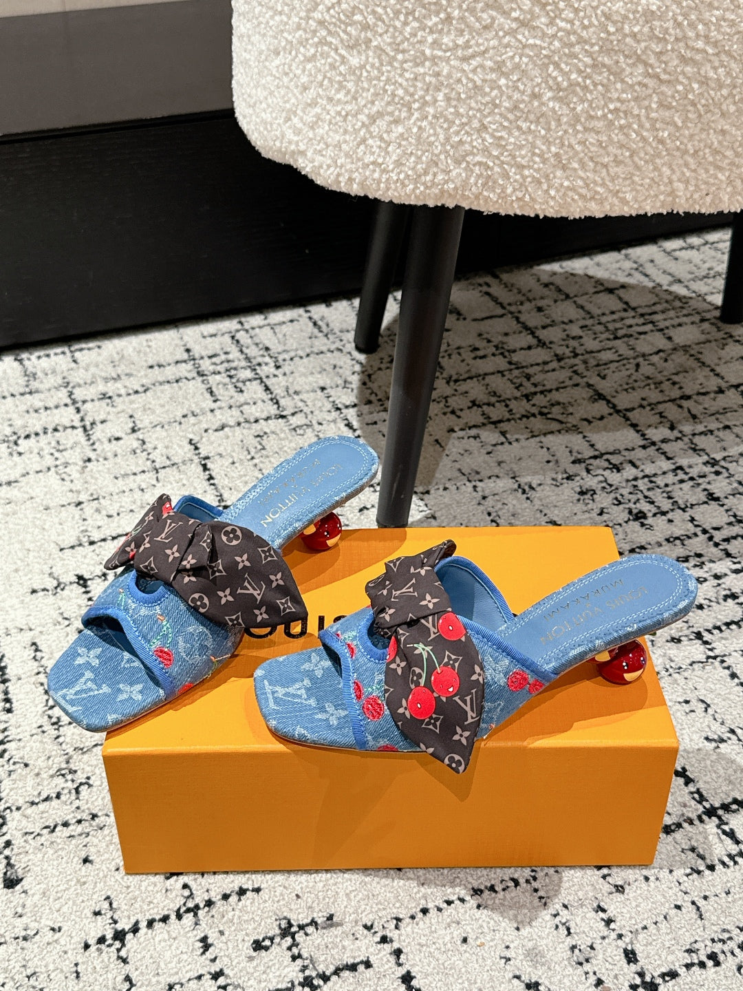 LV CHERRY HIGH HEELS 25S IN BLUE DENIM WITH BOW STYLE 3