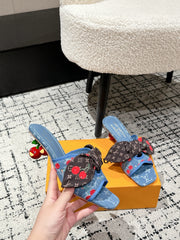 LV CHERRY HIGH HEELS 25S IN BLUE DENIM WITH BOW STYLE 3