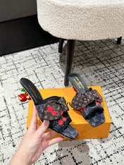 LV CHERRY HIGH HEELS 25S IN NAVY BLUE DENIM WITH BOW STYLE 2