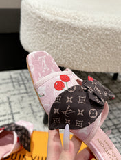 LV CHERRY HIGH HEELS 25S IN LIGHT PINK DENIM WITH BOW STYLE 4