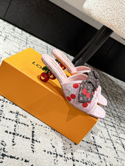 LV CHERRY HIGH HEELS 25S IN LIGHT PINK DENIM WITH BOW STYLE 4