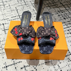LV CHERRY HIGH HEELS 25S IN NAVY BLUE DENIM WITH BOW STYLE 2