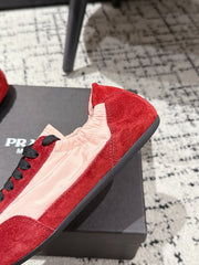 PRADA 25S COLLAPSE SNEAKERS IN RED RE NYLON AND SUEDE