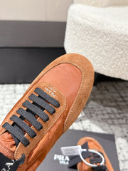 PRADA 25S COLLAPSE SNEAKERS IN BURNT ORANGE RE NYLON AND SUEDE