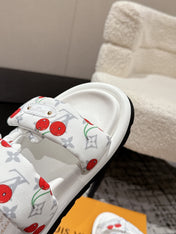 LV MIAMI-STYLE SANDALS 25S IN WHITE FABRIC AND CALFSKIN