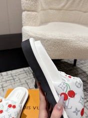 LV MIAMI-STYLE SANDALS 25S IN WHITE FABRIC AND CALFSKIN