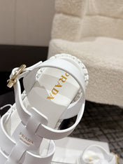 PRADA 25S FISHERMAN OPEN TOE SANDALS IN WHITE CALFSKIN