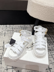 PRADA 25S HIGH TOP OPEN TOE FISHERMAN SANDALS IN WHITE CALFSKIN