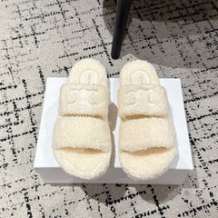 CELINE 25S SLIDES TRIOMPHE IN IVORY SPONGE FABRIC