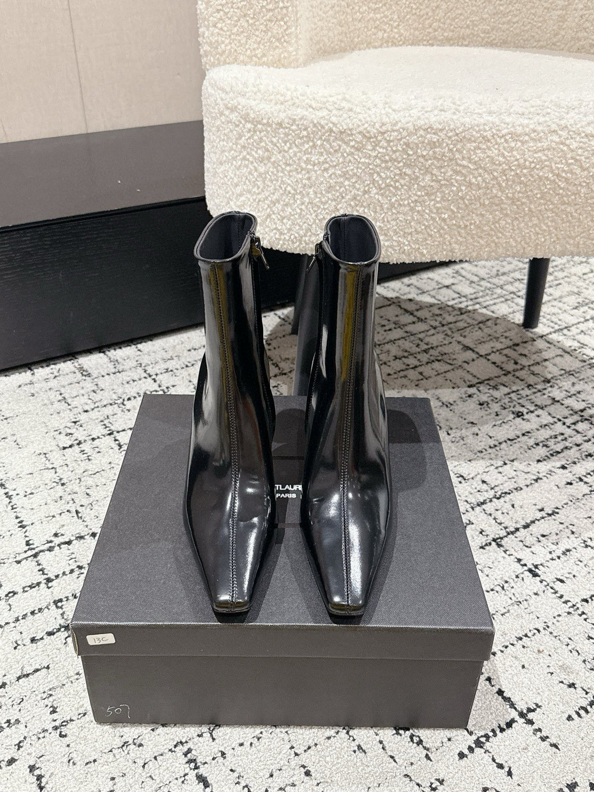 YSL 25S HEELED ANKLE BOOTS 70 MM IN BLACK LAMBSKIN