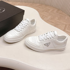 PRADA 25S DOWNTOWN SNEAKERS IN WHITE CALFSKIN SILVER HARDWARE