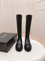 CHANEL KNEE-HIGH BOOTS 25S IN BLACK LAMBSKIN
