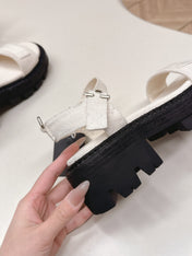 PRADA 26S SINGLE STRAP CHUNKY SOLE SANDALS IN WHITE CANVAS