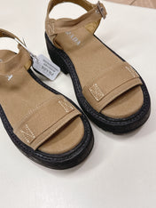 PRADA 26S SINGLE STRAP CHUNKY SOLE SANDALS IN BROWN CANVAS