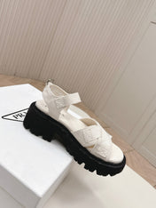 PRADA 26S CROSS STRAP CHUNKY SOLE SANDALS IN WHITE CANVAS