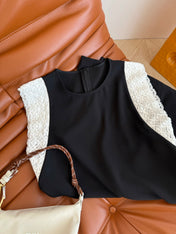 BLACK DRESS  DOUBLE LAYER LACE 25S IN ACETATE 265682