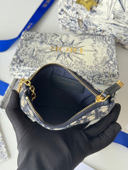 DIOR 25S TRAVEL MYRTE ZIPPED KEY CASE 14 IN DARK BLUE DIOR OBLIQUE JACQUARD CANVAS