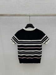 CHANEL SHORT-SLEEVE KNIT TOP STRIPED