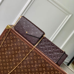 FÉLICIE POCHETTE 21 IN DARK BROWN MONOGRAM EMBOSSED LOGO CALFSKIN