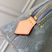 COSMETIC POUCH 19 IN GREY MONOGRAM DENIM GOLD HARDWARE