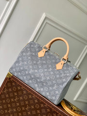 SPEEDY SOFT 30 IN GREY MONOGRAM DENIM LIGHT BROWN CALFSKIN