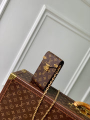 PHONE POUCH 17.5 IN BROWN MONOGRAM COATED CANVAS AND CALFSKIN