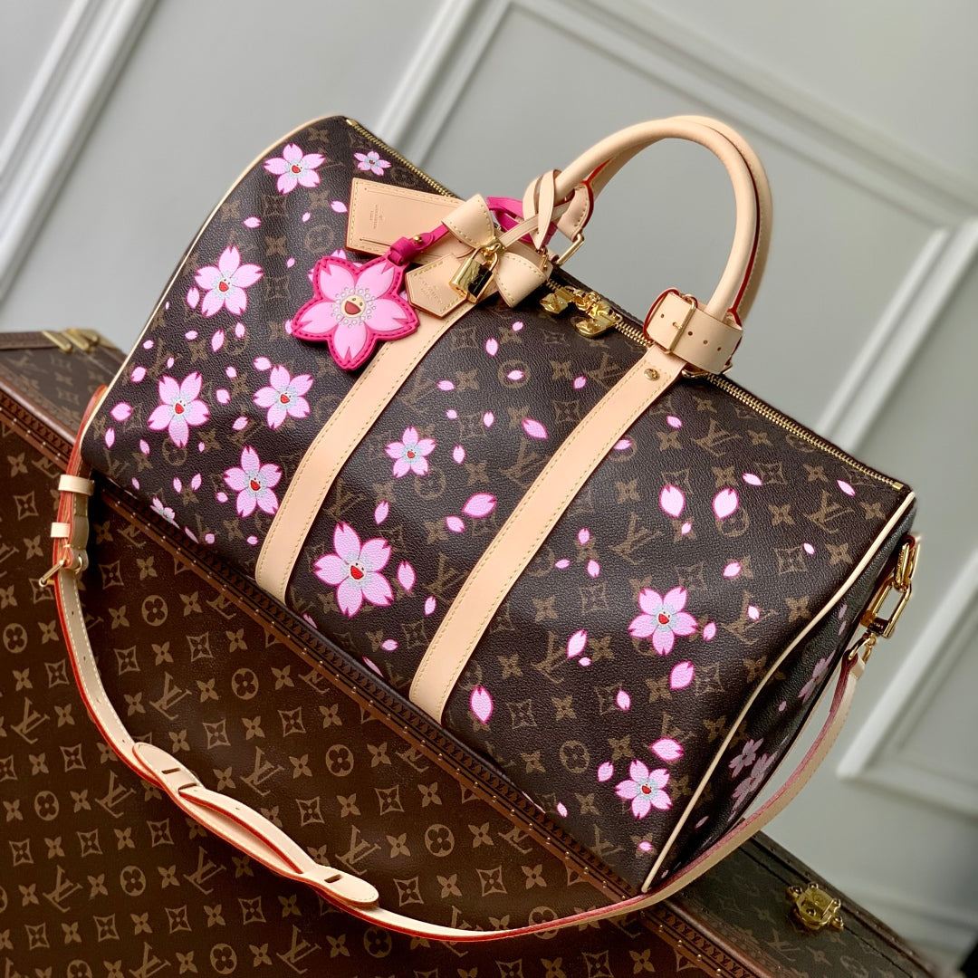 KEEPALL BANDOULIÈRE CHERRY BLOSSOM 45 IN SAKURA BROWN MONOGRAM COATED CANVAS