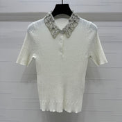 MIU 25S SHORT SLEEVE BEADED COLLAR SHIRT 264247