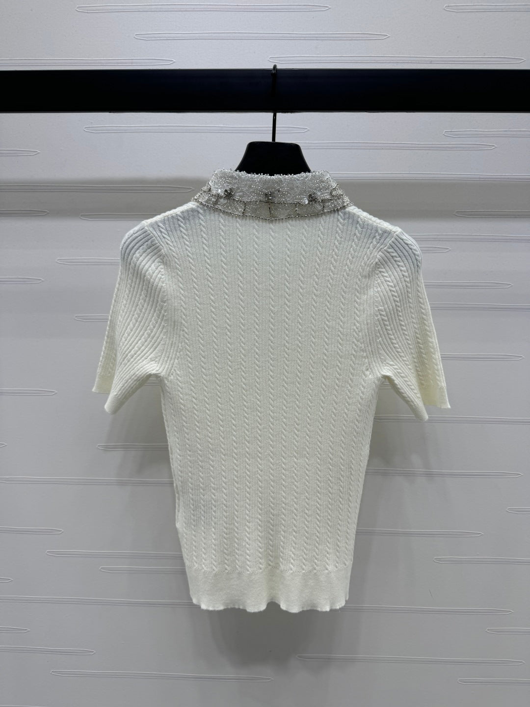 MIU 25S SHORT SLEEVE BEADED COLLAR SHIRT 264247