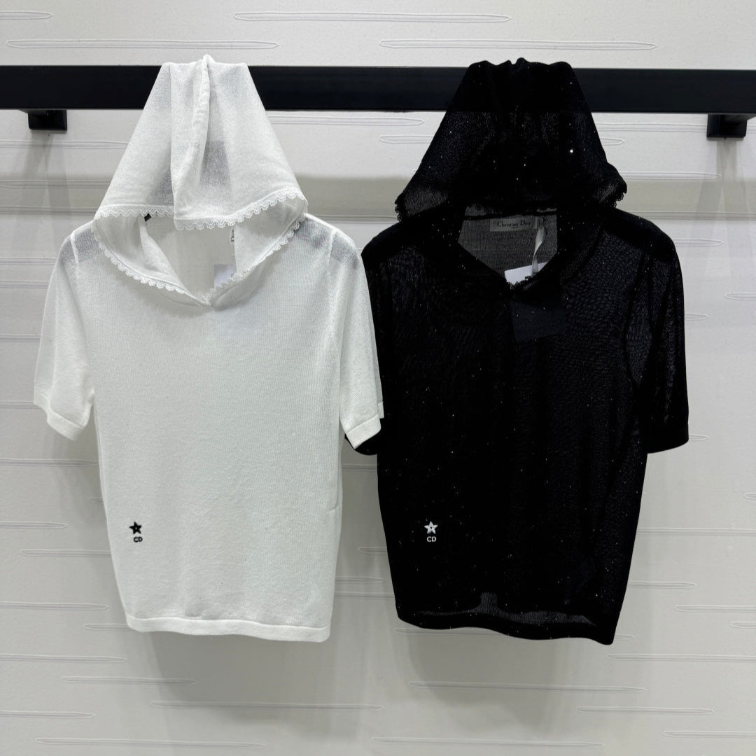 DIOR SHORT-SLEEVE LACE-KNIT HOODIE 274811