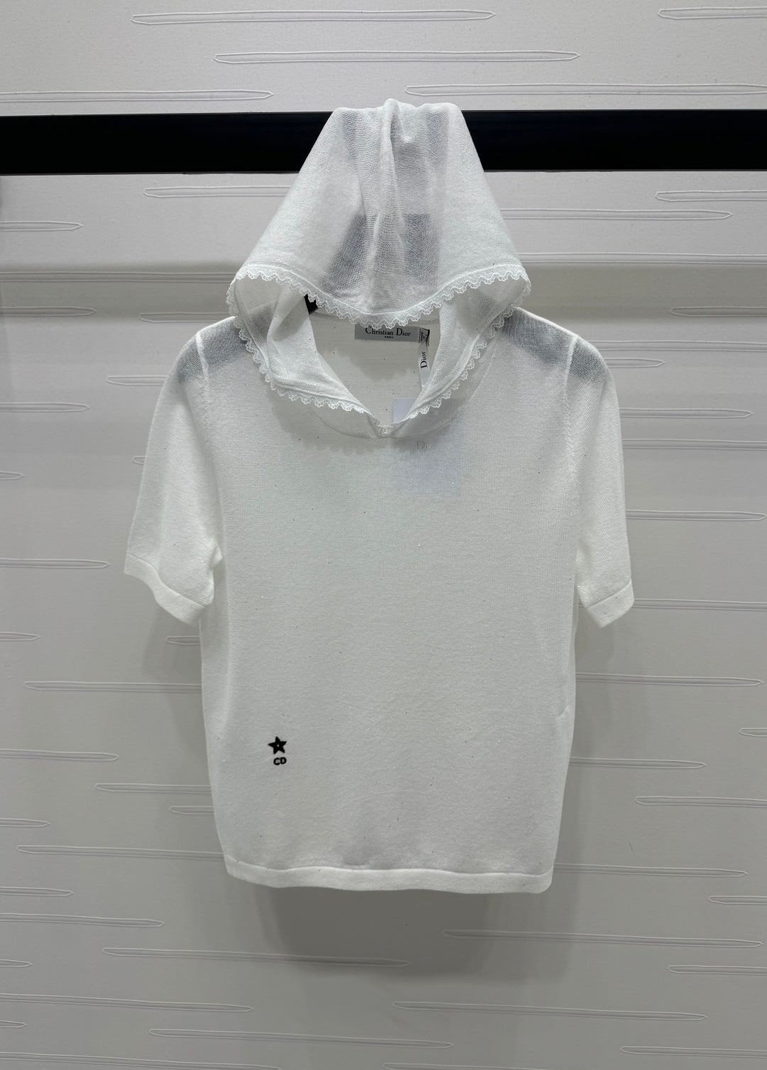 DIOR SHORT-SLEEVE LACE-KNIT HOODIE 274811