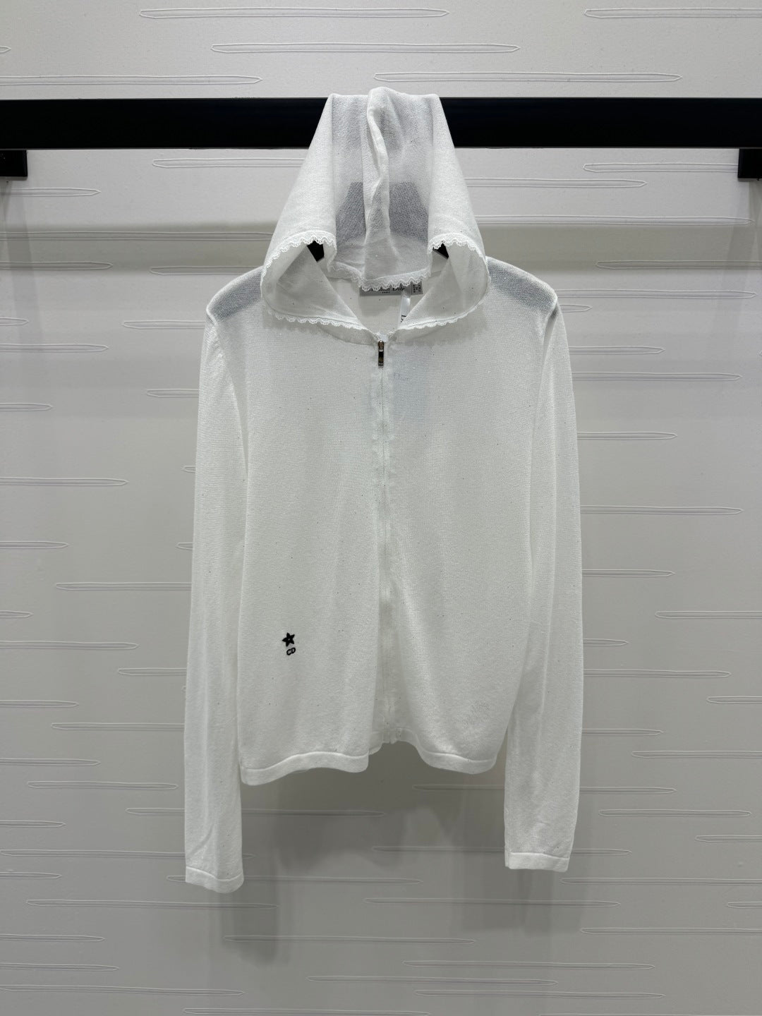 DIOR LACE-KNIT LONG-SLEEVE HOODIE WHITE 274970