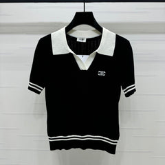 CELINE SHORT-SLEEVE KNIT TOP BLACK 274820