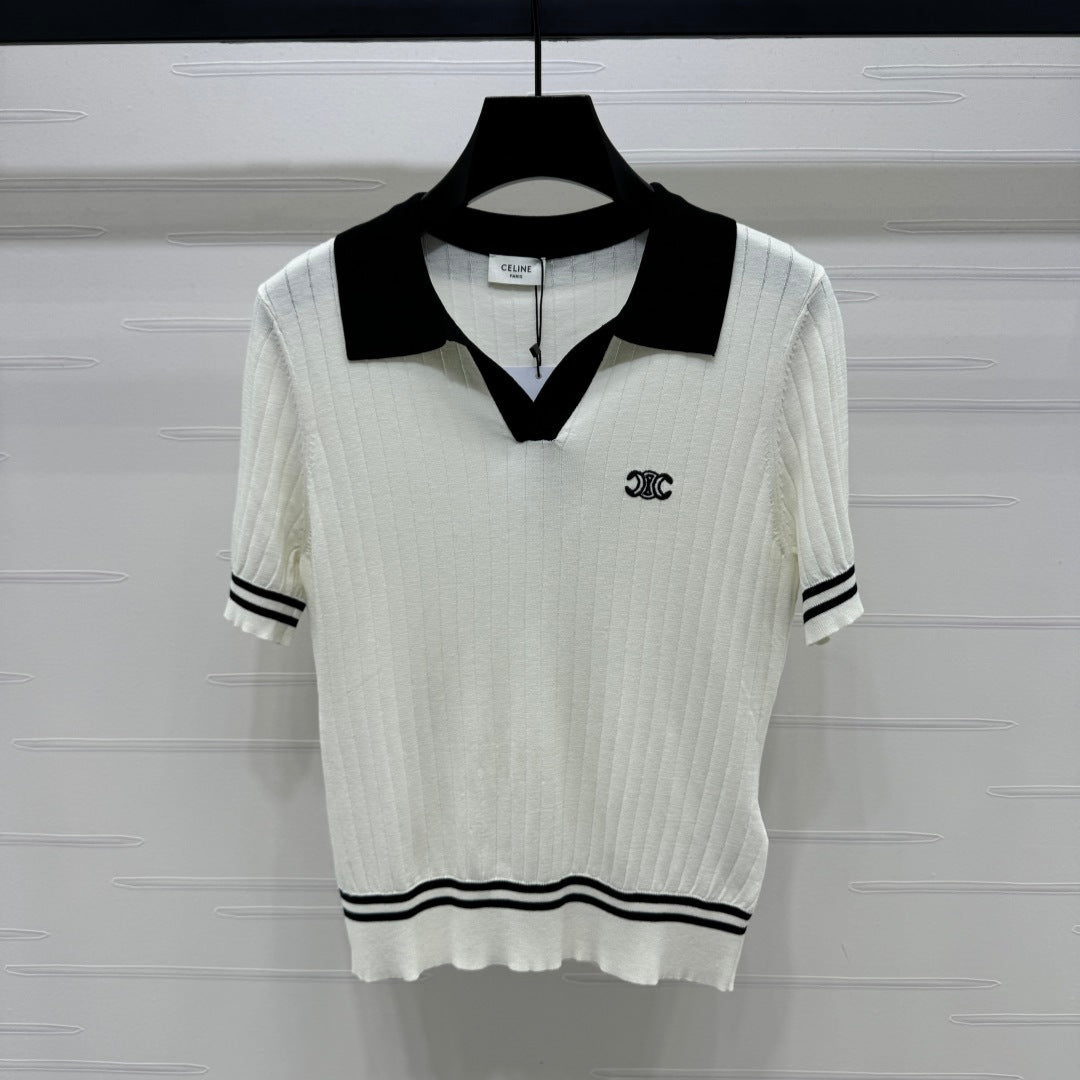 CELINE SHORT-SLEEVE KNIT TOP WHITE 274818