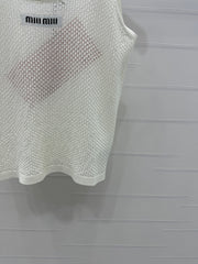 MIU 25S ROUND NECK KNIT TANK TOP WITH HOLES 264266