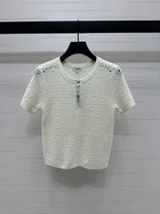 CHANEL SHORT-SLEEVE OPEN-KNIT TOP 274861