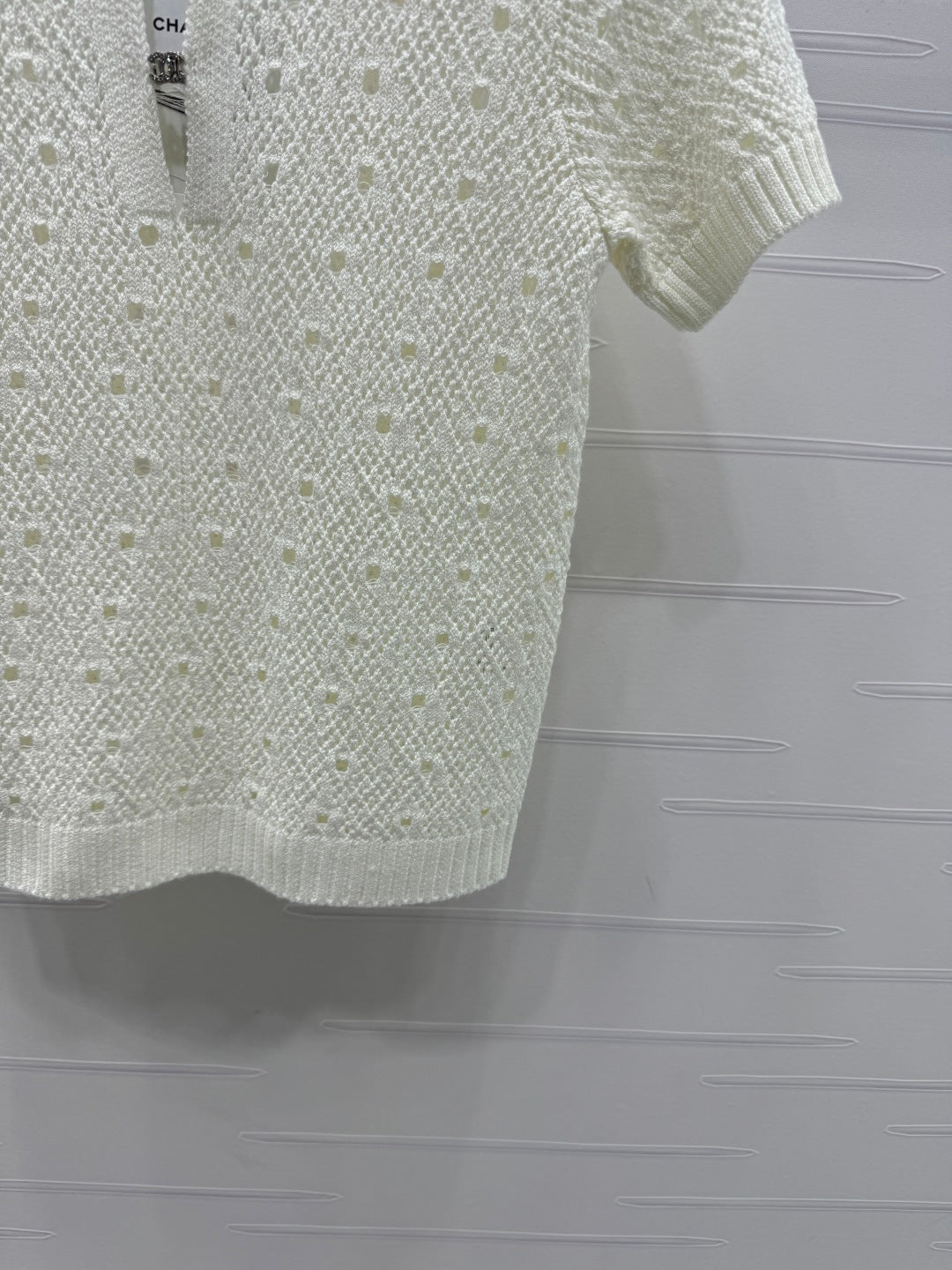 CHANEL SHORT-SLEEVE OPEN-KNIT TOP 274861