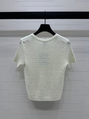 CHANEL SHORT-SLEEVE OPEN-KNIT TOP 274861