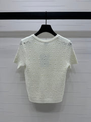 CHANEL SHORT-SLEEVE OPEN-KNIT TOP 274861