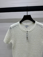 CHANEL SHORT-SLEEVE OPEN-KNIT TOP 274861