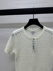CHANEL SHORT-SLEEVE OPEN-KNIT TOP 274861