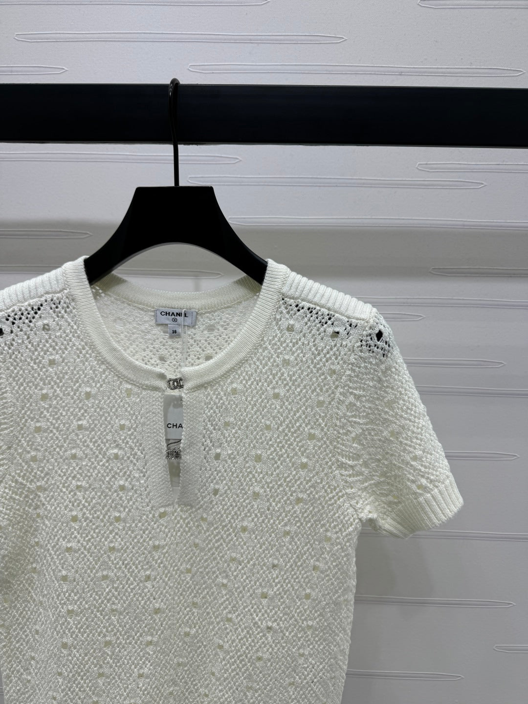 CHANEL SHORT-SLEEVE OPEN-KNIT TOP 274861