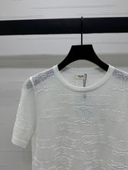 CELINE SHORT-SLEEVE CROCHET TOP WHITE 274807
