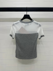 MIUMIU CREW NECK SHORT-SLEEVE SHEER KNIT TOP 274812